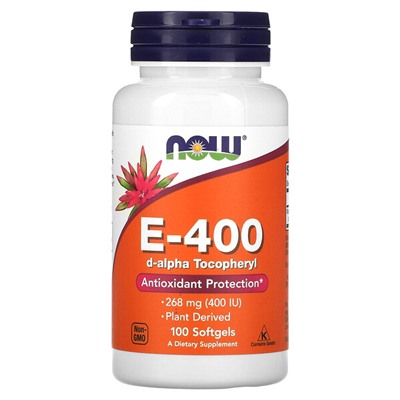 NOW Foods E-400 - 268 мг (400 МЕ) - 100 мягких капсул - NOW Foods