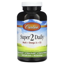 Carlson Super 2 Daily, Мульти + Омега-3 + D3, 180 мягких таблеток