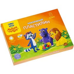 Пластилин 8 цветов 160 г, Мульти-пульти "Приключения Енота", со стеком, картонная упаковка