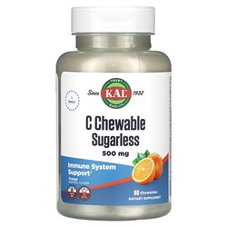 KAL Жевательные таблетки C без сахара, апельсин, 500 мг, 60 жевательных таблеток