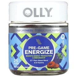 OLLY Pre-Game Energize, ягодно-лаймовый взрыв, 25 жевательных конфет