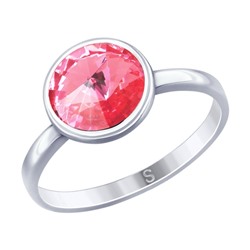 Кольцо из серебра с розовым кристаллом Swarovski, 94012601