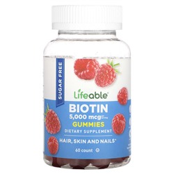 Lifeable Биотин, Без сахара, Ежевика - 5000 мкг - 60 жевательных конфет - Lifeable