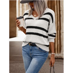 Pullover mit Streifen Muster, Drop Shoulder