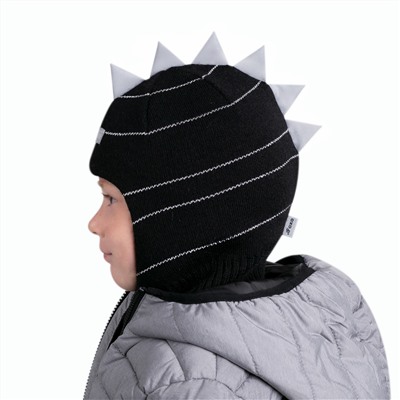 Шлем "Дино" трехслойный со светоотражающим гребнем и светоотражающими полосками (полушерсть). Цвет: черный