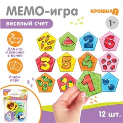 Мемо-игра: развивающие наклейки - присоски многоразовые для игры в ванной «Весёлый счёт» найди пару, 6 пар, 12 стикеров EVA