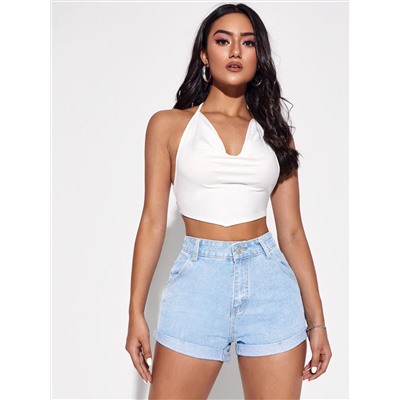 Denim Shorts mit aufgerolltem Saum