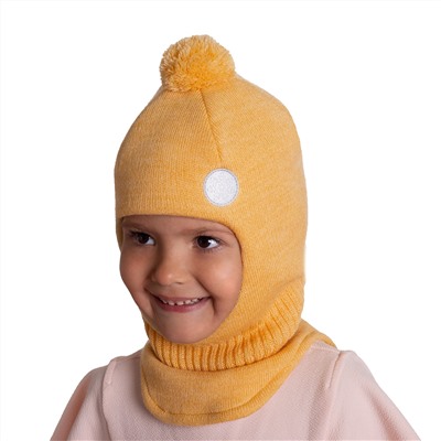 Шлем трехслойный с ниточным помпоном и светоотражающим шевроном "Снежинка" (полушерсть). Цвет: желтый меланж