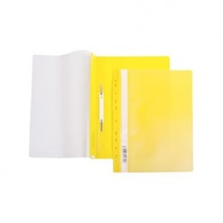 Папка -Скоросшиватель А4ф Hatber 140/180мкм Желтая Пластиковая с перфорацией прозрачный верх с един.штрих-кодом