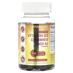 Vitamatic Жевательные конфеты с витамином D3 без сахара, натуральная ежевика, 125 мкг (5000 МЕ), 120 жевательных таблеток