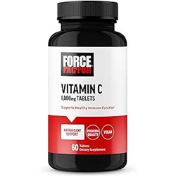 FORCE FACTOR Vitamin C 1000mg Immune Support Supplement, Vitamin C Supplement Immunity Vitamins Plus Antioxidant Support, Premium Quality, Vegan, 60 Vitamin C Tablets