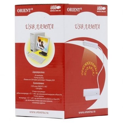 USB Лампа настольная Orient L-3022, 20 светодиодов, выключатель, USB/3xAAA, белая