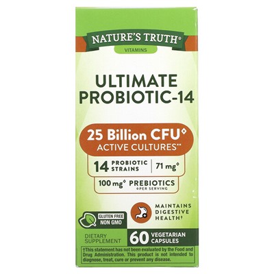 Nature's Truth Ultimate Probiotic-14, 25 миллиардов, 60 быстродействующих капсул