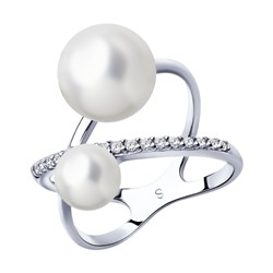 Кольцо из серебра с жемчугом и фианитами, 94013023