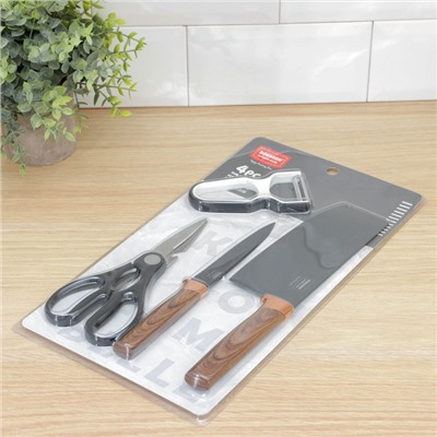 Набор кухонных принадлежностей Bobssen, 4 предмета: ножи 12,5 см, 20,5 см, ножницы, металлическая овощечистка