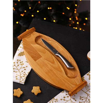 Подарочный набор деревянной посуды Adelica «Нарезка», доска для подачи 38×18×1,8 см, нож 22 см, сталь, берёза