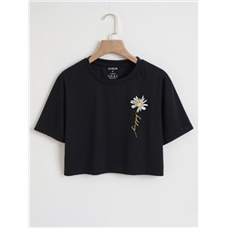 SHEIN EZwear Укороченная футболка с цветочным принтом и буквами