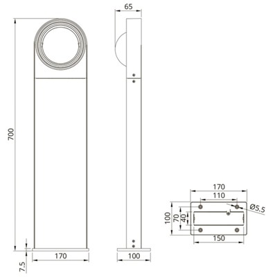 Светильник ландшафтный Arte Lamp San Francisco A1831PA-1BK, LED, 7 Вт, 7х16х70 см, 550 Лм, чёрный