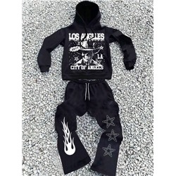 Manfinity EMRG Herren Jugend Hoodie Set mit Schädel-, Flammen- und Sterne-Design, schwarz, Herren Zweiteiliges Outfit, Halloween Kleidung