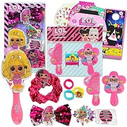 LOL Doll Hair Accessories Set for Girls - 7 Pc Bundle with LOL Doll Scrunchies, Sequined Hair Bow, Brush, Mystery Pin and More (LOL Doll Gift Set)