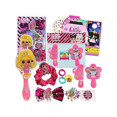 LOL Doll Hair Accessories Set for Girls - 7 Pc Bundle with LOL Doll Scrunchies, Sequined Hair Bow, Brush, Mystery Pin and More (LOL Doll Gift Set)