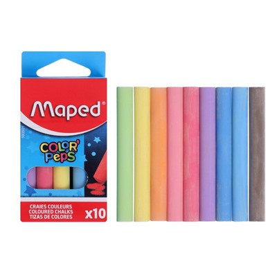 Мелки цветные Maped Color Peps, в наборе 10 штук, круглые, специальная формула "без грязи"