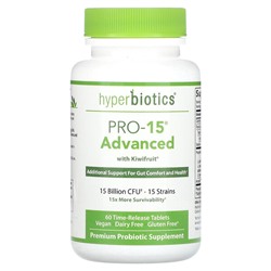 Hyperbiotics PRO-15, Повышенная сила с киви, 15 миллиардов КОЕ, 60 запатентованных таблеток пролонгированного действия