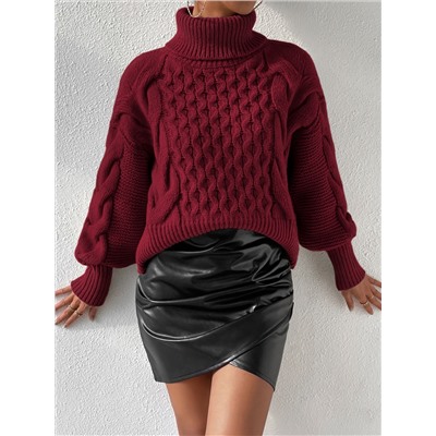 Pullover mit Zopfstrick Rollkragen, Drop Shoulder