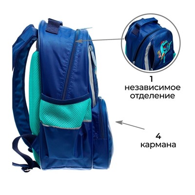 Рюкзак школьный, 37 х 26 х 13 см, эргономичная спинка, Calligrata ОРТ "Дино"