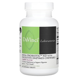 DaVinci Mega Probiotic ND с пищеварительными ферментами, жевательные, вишня, 90 жевательных таблеток