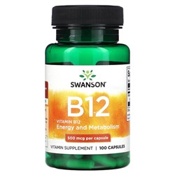 Swanson Витамин B12, 500 мкг, 100 капсул - Swanson