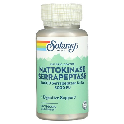 Solaray Nattokinase Serrapeptase, Энтеросолюбильные - 30 растительных капсул - Solaray