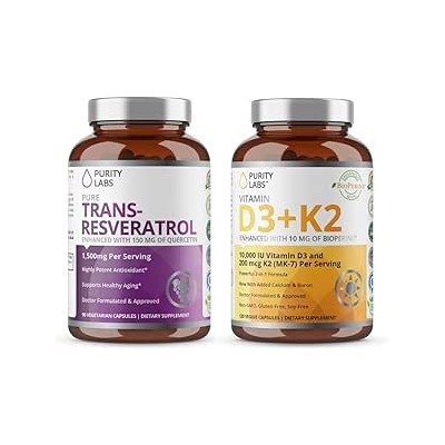 Purity Labs Vitamin D3 K2 & Pure Trans-Resveratrol Supplement