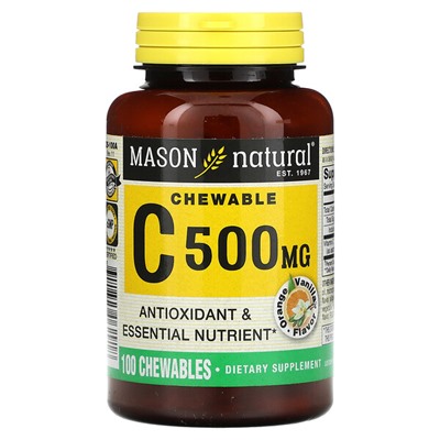 Mason Natural Витамин С, апельсин и ваниль, 500 мг, 100 жевательных таблеток