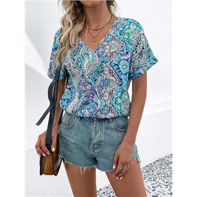 SHEIN LUNE Bluse mit Paisley Muster, Fledermausärmeln,