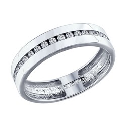 Обручальное кольцо из серебра с фианитами, 94110026