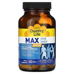 Country Life Max для Мужчин, Мультивитамин и Минеральный Комплекс, Без Железа - 60 таблеток - Country Life