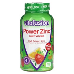Vitafusion Power Zinc Gummy витамины, натуральная клубника и мандарин, 15 мг, 90 жевательных таблеток (5 мг на одну жевательную конфету)