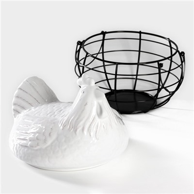Ёмкость керамическая для хранения Доляна «Курочка», 22×20,5 см, цвет белый
