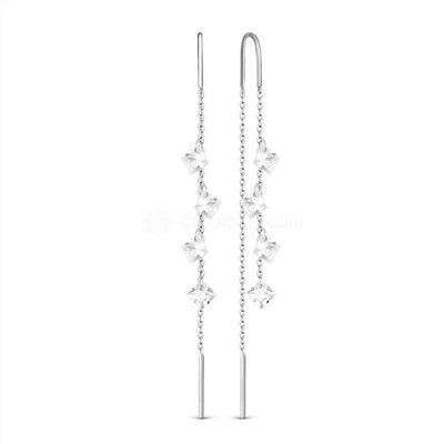 Серьги-продёвки из серебра с фианитами родированные 925 пробы 111036_001