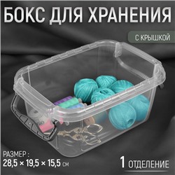 Бокс для хранения швейных принадлежностей, с крышкой, 28,5 × 19,5 × 15,5 см, цвет прозрачный/синий