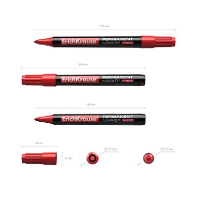 Маркер перманентный 0.8-2.2 мм, ErichKrause P-200, красный
