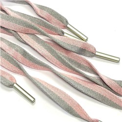Шнур плоский наконечник металл 1,3см розовый/серый МО-381 уп 2 шт