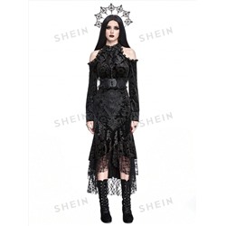 ROMWE Vintage sexy gotisches elegantes Spitzen-Patchwork-Kleid mit langen Ärmeln, geeignet für Halloween