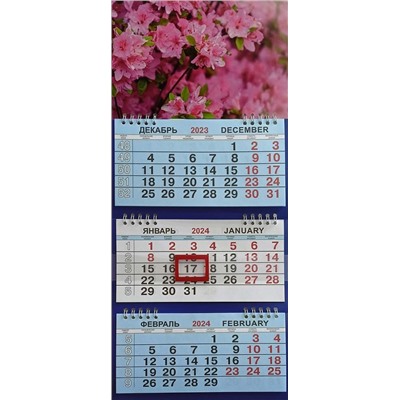 Календарь м/трио 2024г. Цветы Розовые цветы КМТ-24502