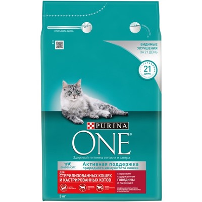 Сухой корм Purinа One для стерилизованных кошек, говядина/пшеница,3 кг