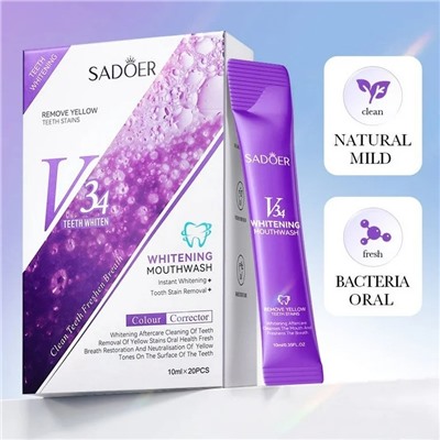 SADOER Отбеливающий ополаскиватель для полости рта V34 TEETH WHITEN, 20*10мл.