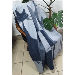 Одеяло  100% шерсть мериноса  230х205 арт. 4-1 кошки (синий)