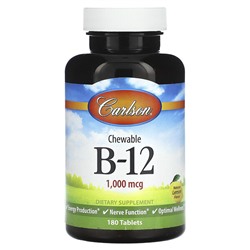 Carlson Витамин B12, Жевательные таблетки, Натуральный лимон - 1000 мкг - 180 таблеток - Carlson