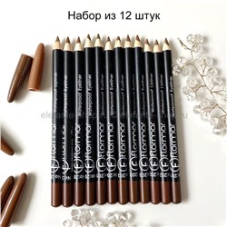 Набор карандашей для бровей Flomar Waterproof Eyeliner Brown, 12 штук